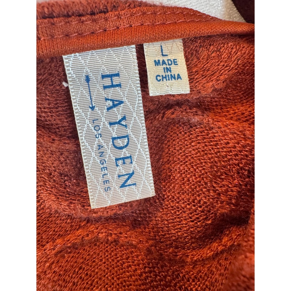Hayden Los Angeles Shift Dress Rust Orange Boho Bell Sleeve Fringe Size Large - Picture 2 of 7